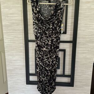 INC iinternational concepts black and beige animal print ruched dress with bead